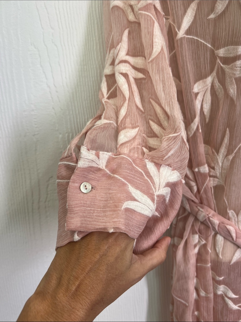 Zara - Floral Sheer Embroidered Light Pink Half Button Midi Dress Size Medium - Picture 4 of 10